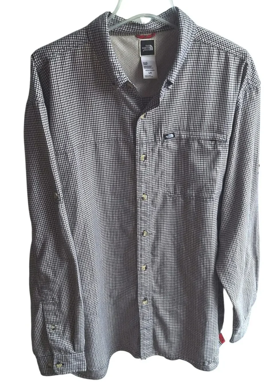 The North Face Men's Large Brown/Black Gingham Checked Button Front Casual Shirt